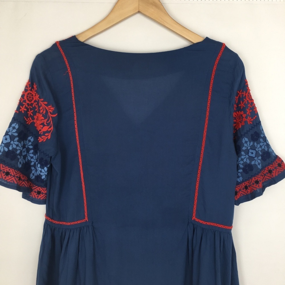 Sundance Fable Embroidered Boho Top Blouse Blue Red Rayon Women’s Size XS - Picture 7 of 10